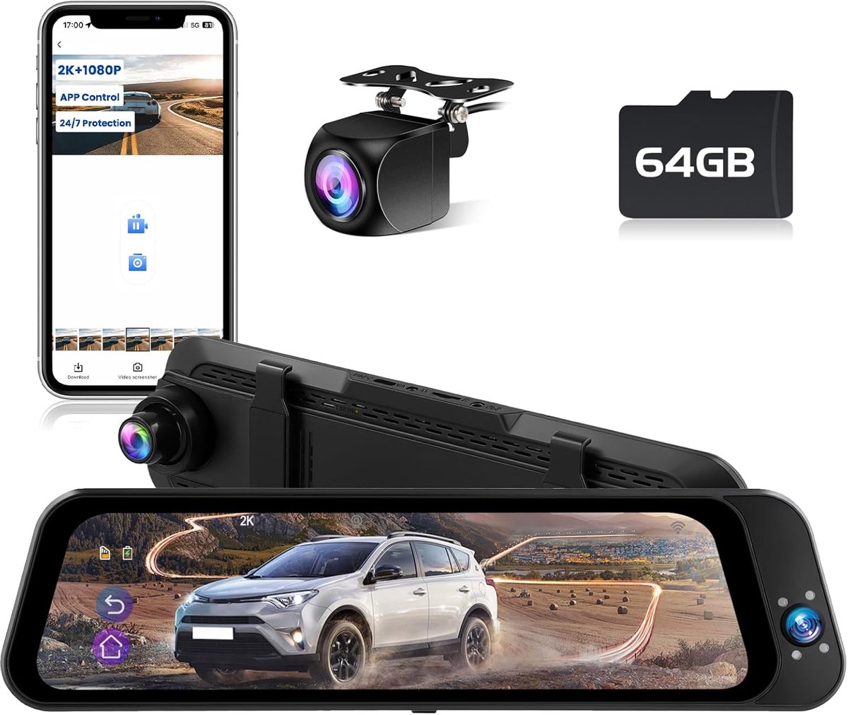 Thijox - Dashcam Auto Achteruitkijkspiegel 10 inch Touchscreen Full HD 2K, Streaming Media DVR met 150° Groothoek, Nachtzicht, GPS, G-Sensor, Loop Opn
