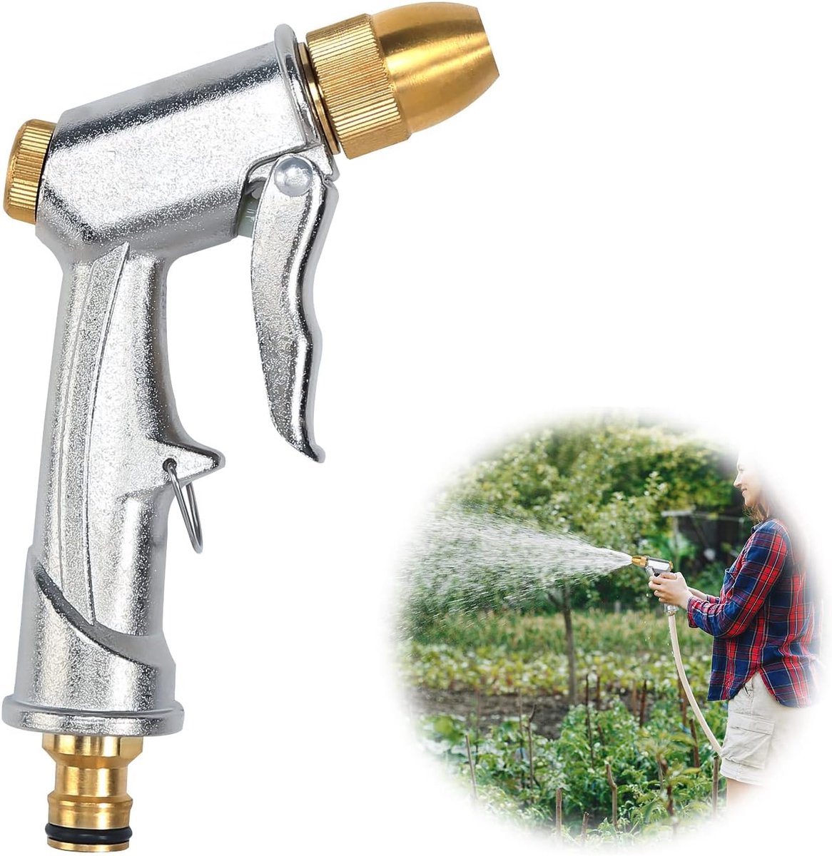 SnelShoppen - Heavy Duty Tuinslang Spray Gun - Metaal Waterpistool - Verstelbare Waterstraal - Ideaal voor Auto, Huisdier, Tuin en Plant Wateren - Duu