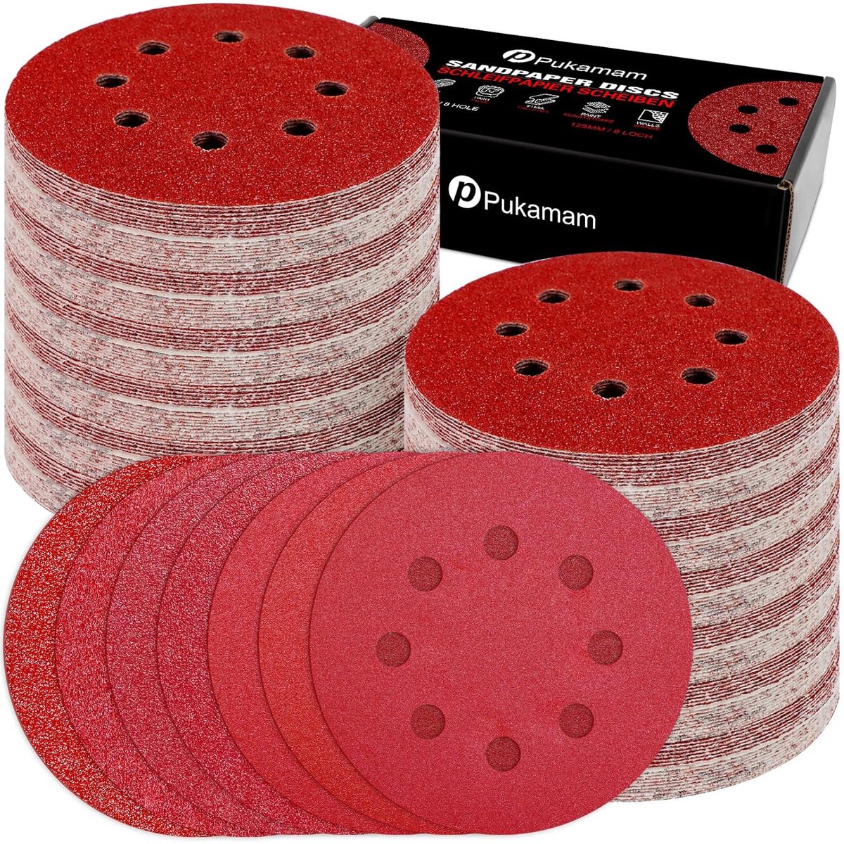 SnelShoppen - 140 Stuks Excenter Schuurpapier 125mm 40/60/80/120/180/240/400 Korrel Schuurdisc Set voor 8-Gaten Ronde Excentrische Schuurmachine - Alu