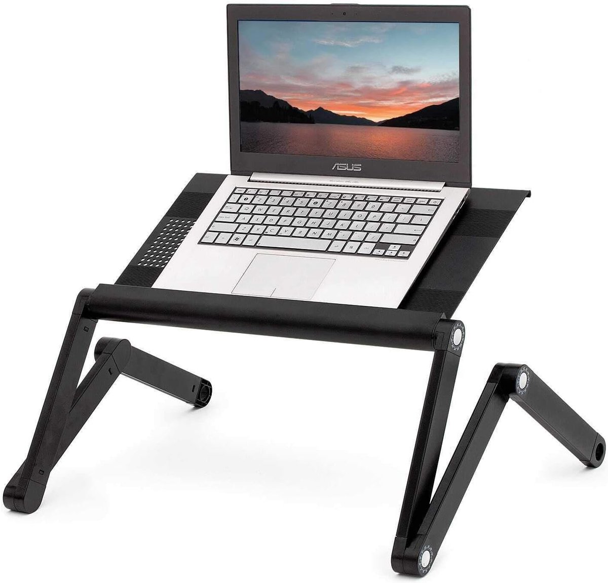 SnelShoppen - Extra Brede Ergonomische Laptop Desk, Verstelbare Laptopstandaard, Draagbaar Werkblad voor Bed, Zwart, Ideaal voor Thuiswerk en Comforta