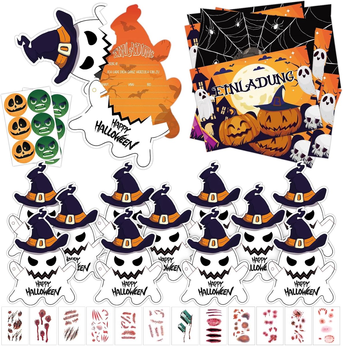 SnelShoppen - Verjaardagsuitnodigingen Kinderen - Ghost Thema - Uitnodigingen voor Feestjes - Voor Meisjes en Jongens - Set van 10 - Kinderfeestje - A