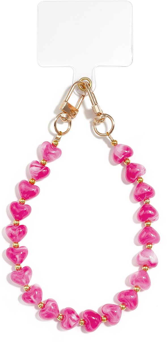 Trendy Telefoon Wristlet met Hartjes - Universele Handvathanger voor Telefoonhoesje - Kralen Telefoonkoord - Roze
