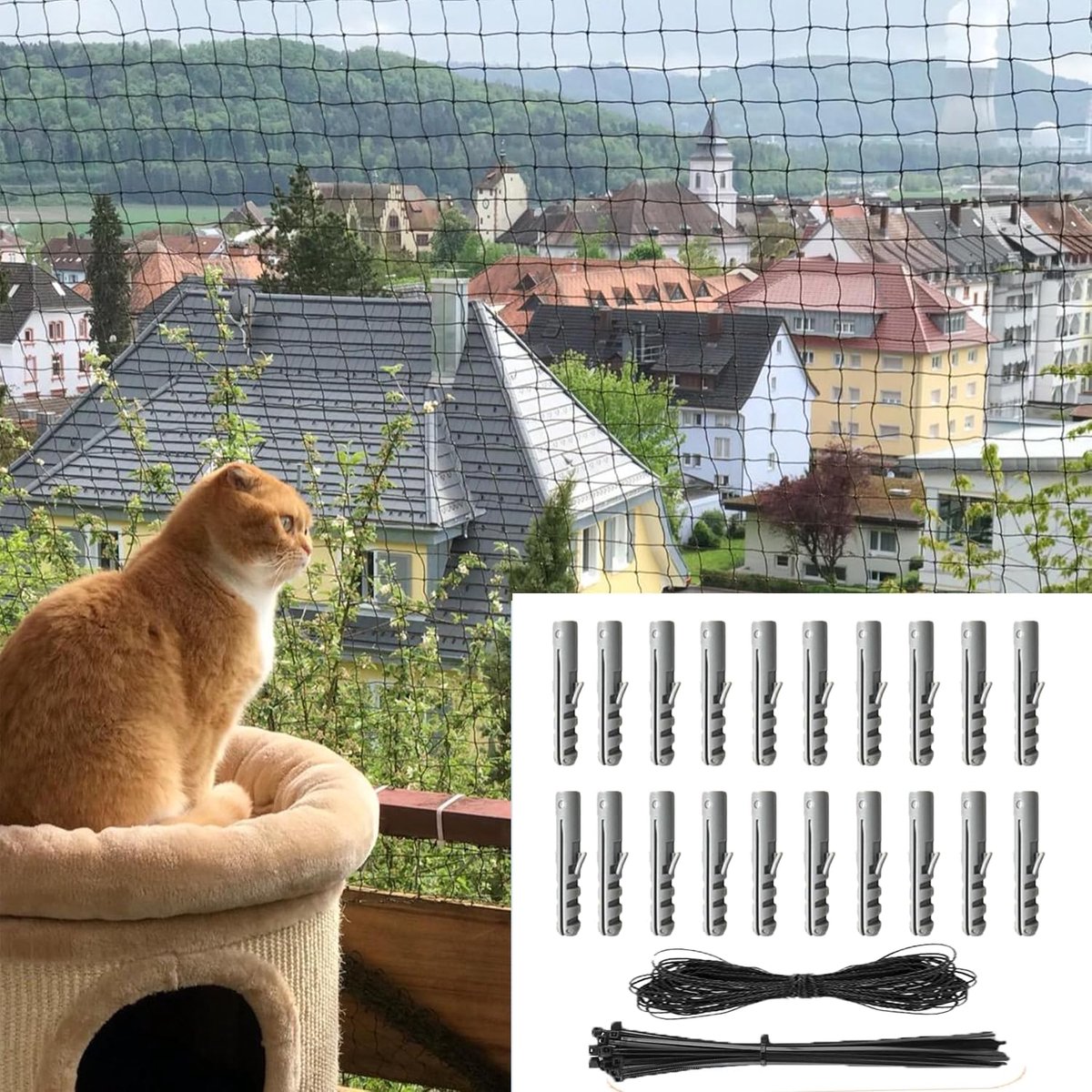 SnelShoppen - Cat Net voor Balkon 4x3m, Kat Veiligheid Net, Zwart, Geen Boren, UV-bestendig, Balkonnet voor Katten, Dierbescherming, Patio, Ramen