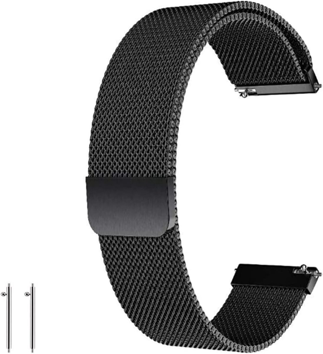 SnelShoppen - Mesh Woven Metal Watchband 22mm - Snelle Release Horlogeband met Magnetische Sluiting voor Mannen en Vrouwen - Zwart RVS, Lichtgewicht e