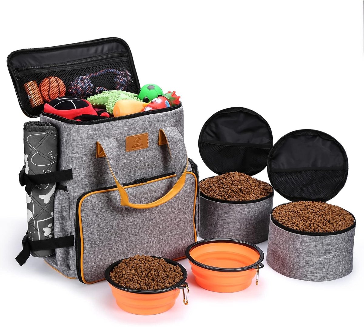SnelShoppen - Dog Travel Bag met Multi-Purpose Bags, 2 Voederzakken, 2 Cannons, Goedkeuring Luchtvaartmaatschappij, Ingebouwde Afvalzak, Ideaal voor R