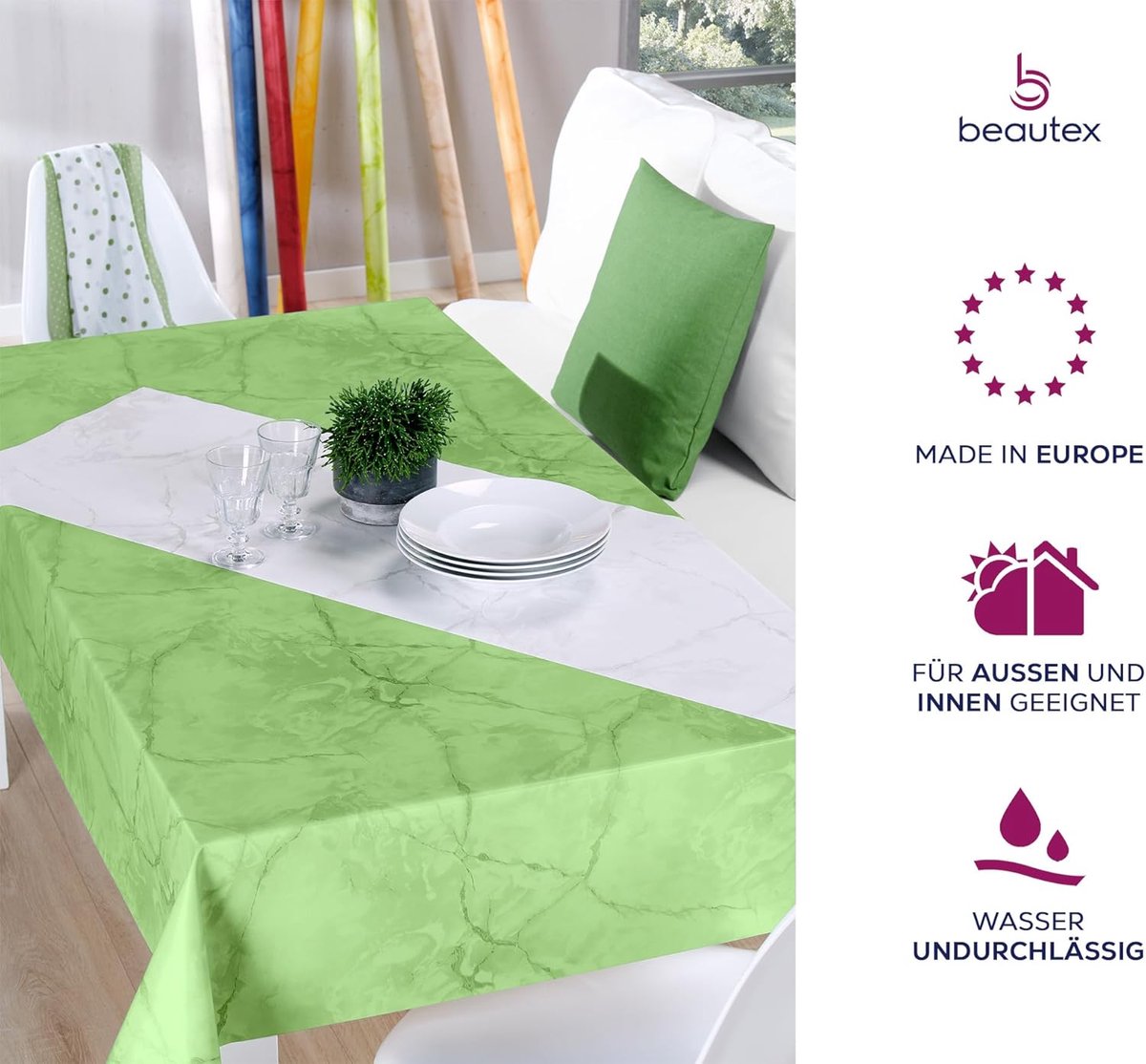 SnelShoppen - Wasdoek Tafelkleed Glad Afwasbaar Ovaal Rond Hoekig 140x160 cm Appelgroen - Onderhoudsarm Tafelzeil voor Tuin, Feest, Camping, Binnen en
