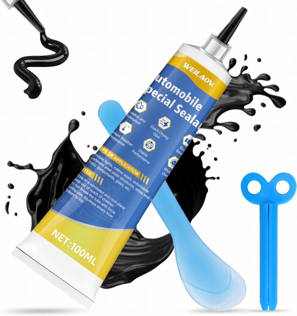 SnelShoppen - Car Sealant Zwart Silicoon voor Auto, Lijm voor Carrosserie, Ramen en Auto Onderdelen, 100ml, Weerbestendig en Sterk Hechtmiddel