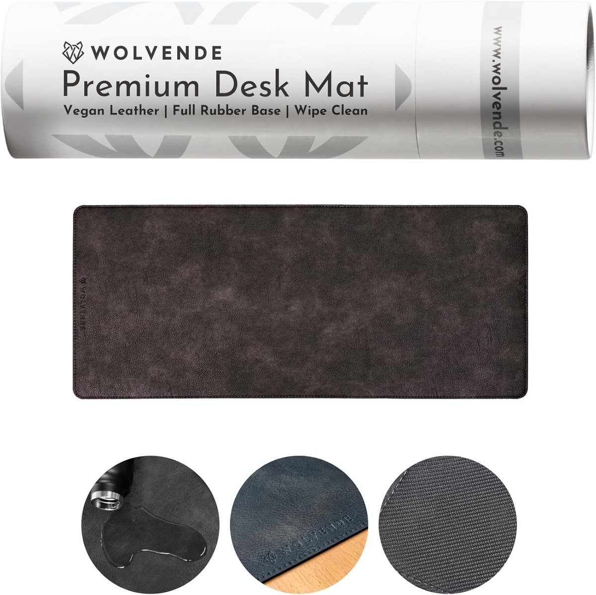 SnelShoppen - Premium Distressed Faux Vegan Leather Bureau Mat | Multifunctionele Desk Pad voor Thuiswerk | Zwart/Grijs, 30cm x 70cm, Waterdicht en Ge