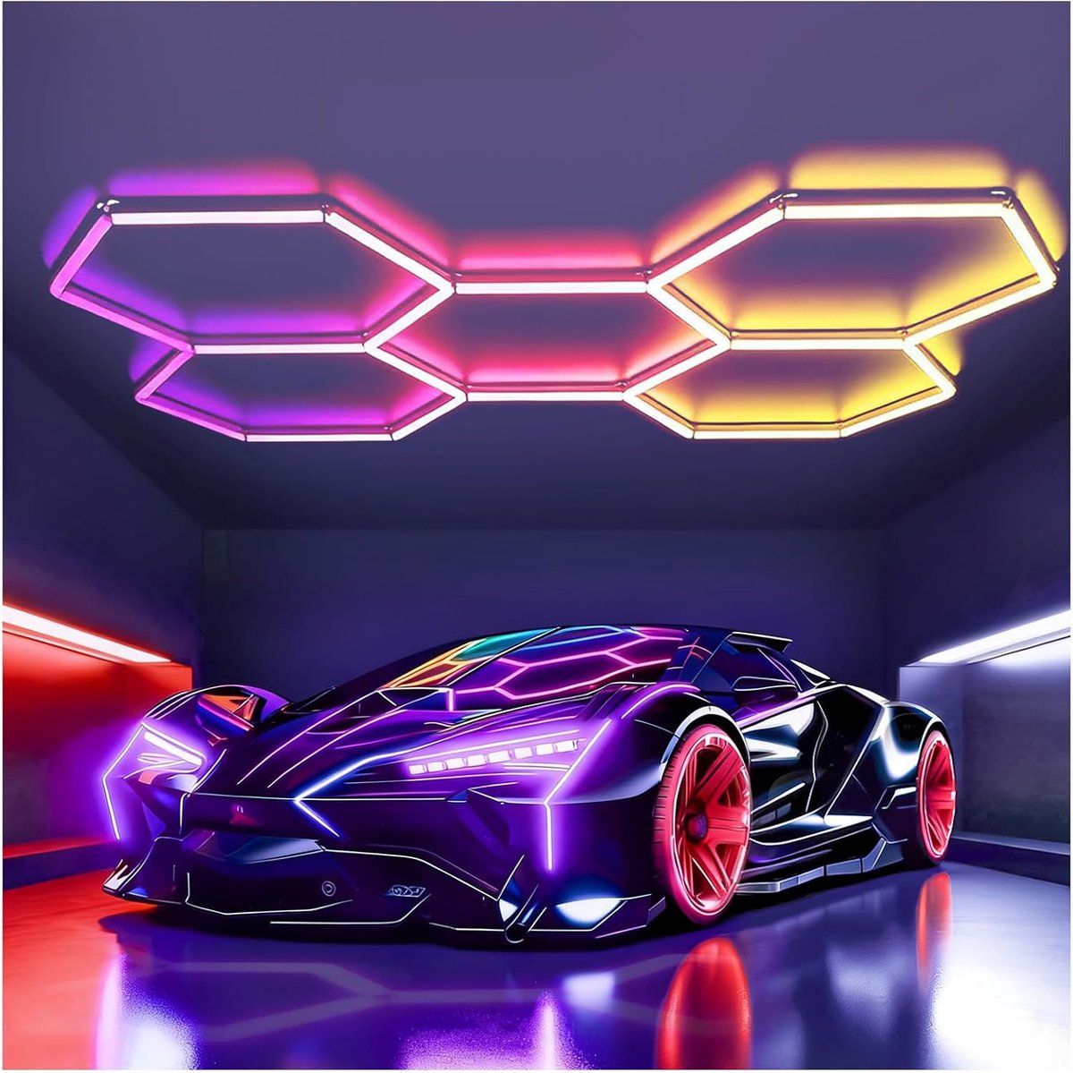 SnelShoppen - RGB LED Hexagon Verlichting 5-Hex 216W Garage Lampen Plafondverlichting | Superhelder Dimmer Koppelbaar Hexagon Met Afstandsbediening/Ap
