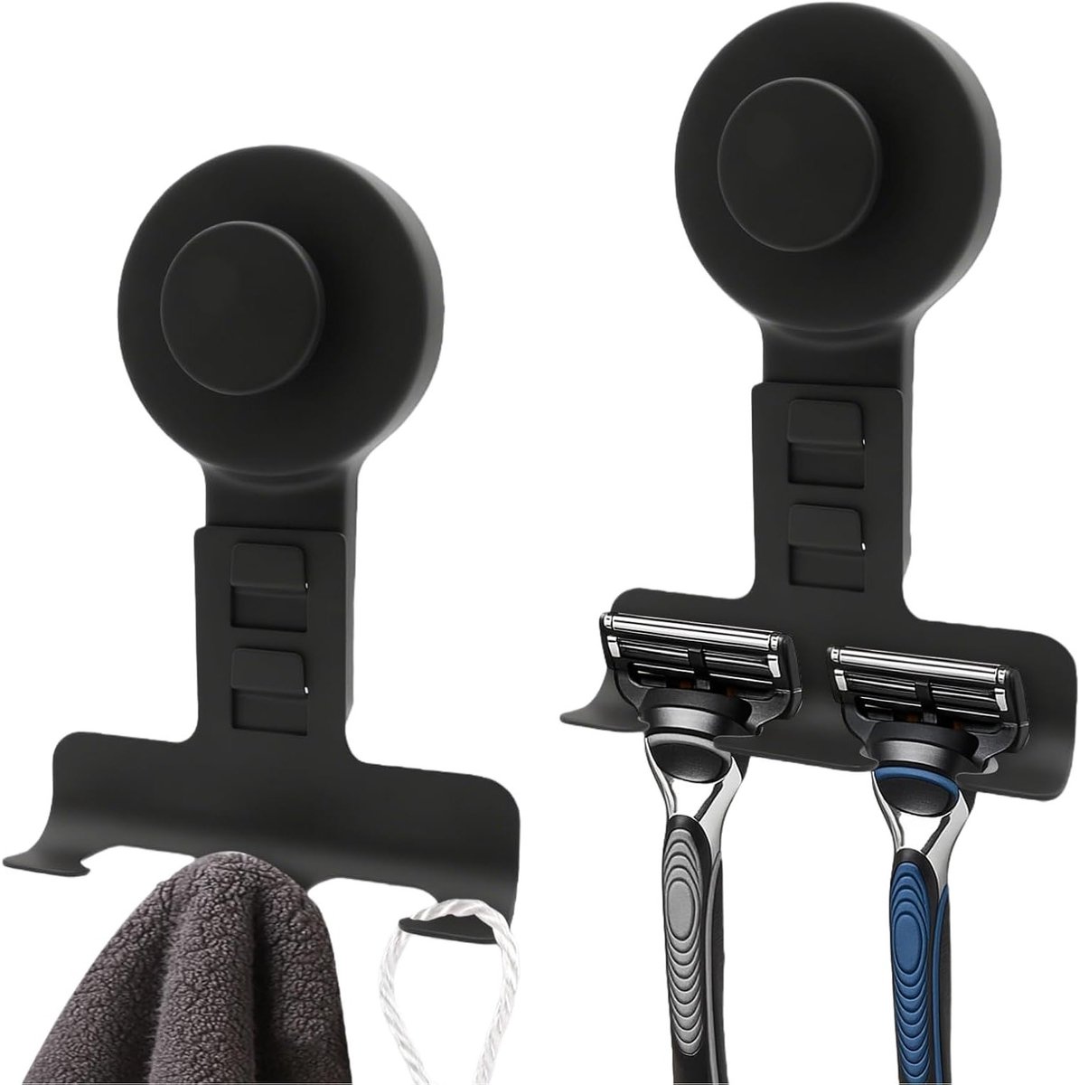 Scheerhouder zuignap - Douchehaak - Badkamer organiseren - Extra sterke grip - 2 stuks - Zwart