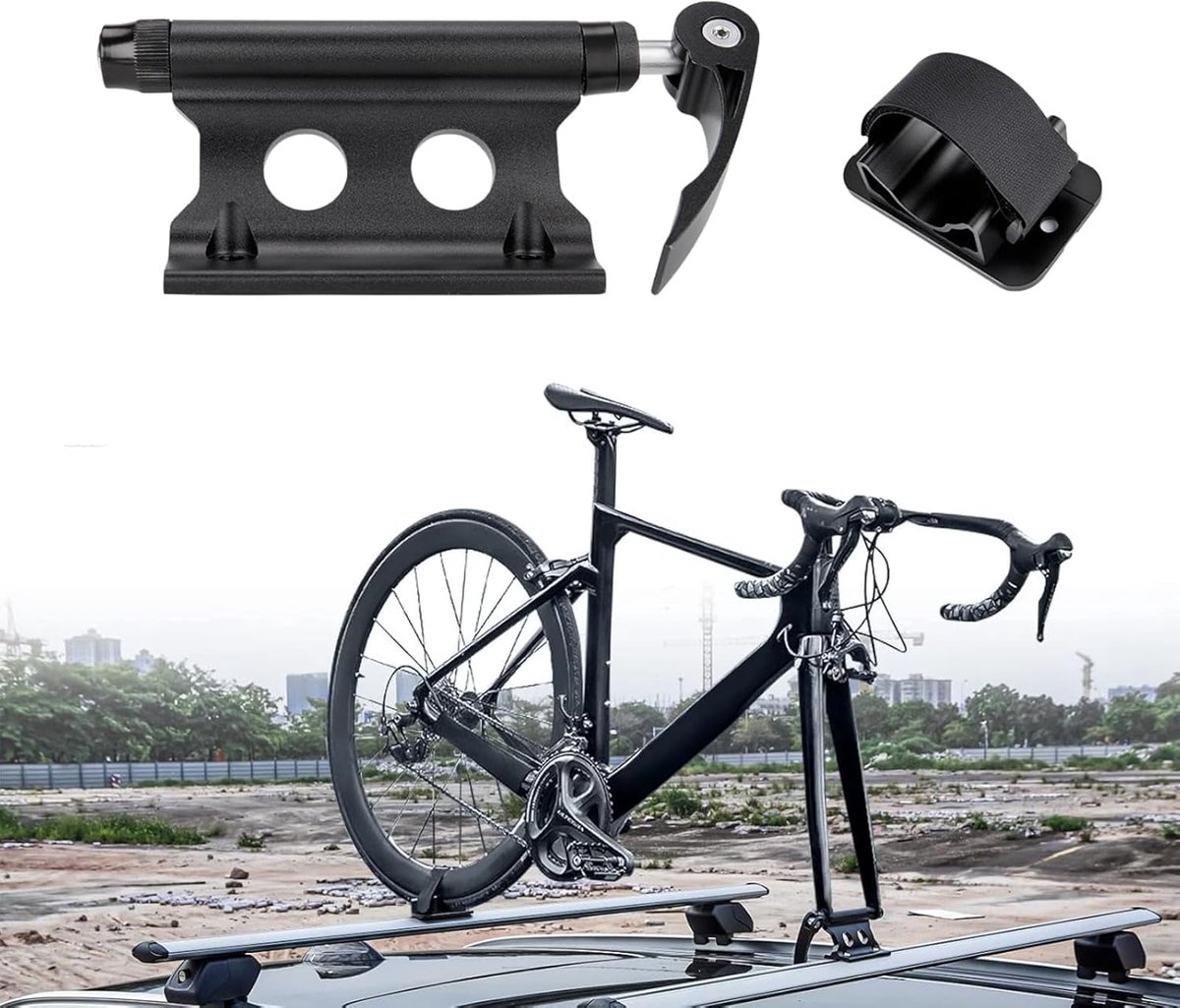 SnelShoppen - Fiets Fork Holder - Snelle Bevestiging Aluminium Fietsdrager - Universele Clip voor Luggage Rack Trucks, SUV's en Trailers - Zwart