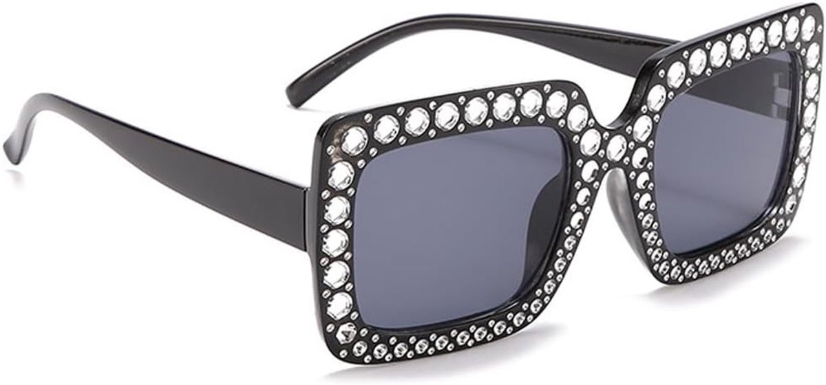 Stijlvolle zwarte vierkante feestbril met rhinestones voor carnaval, themafeesten en kostuums voor zowel mannen als vrouwen.
