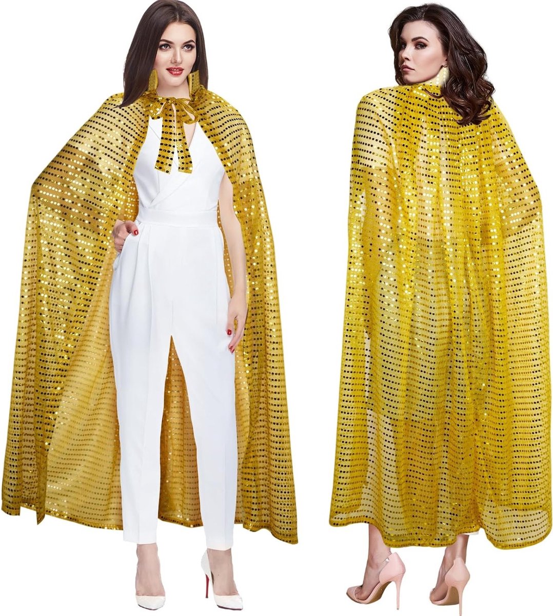 Halloween Carnaval Cape voor Dames, Lange Sequin Cape voor Cosplay en Disco Kostuum, 140 x 150 cm