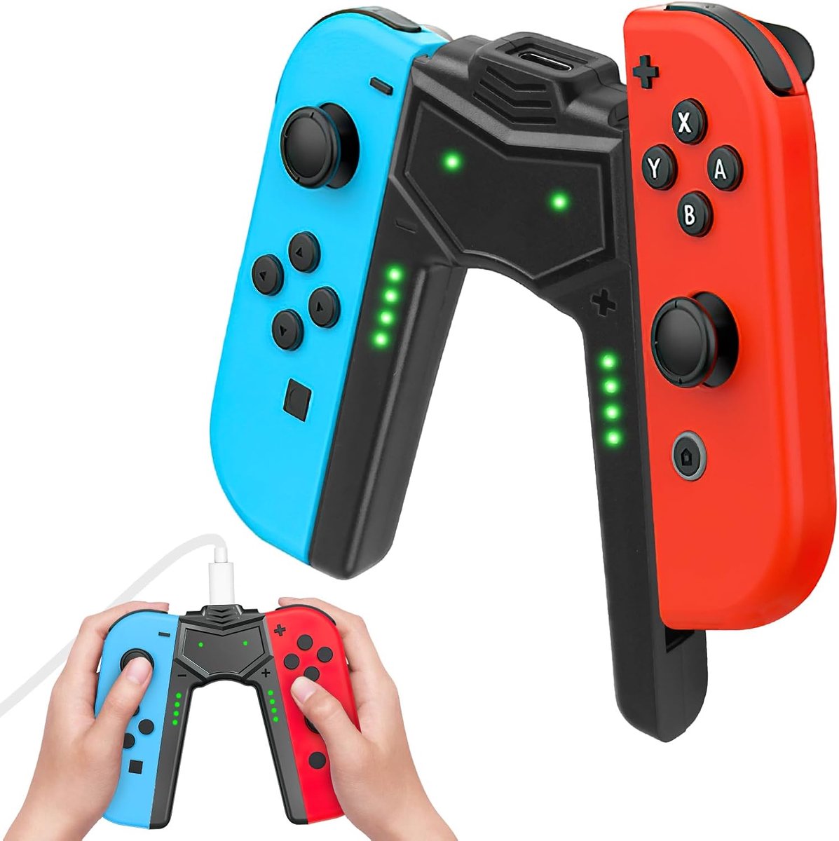 SnelShoppen - Oplaadgrip voor Nintendo Switch Joy-Con Controllers, Draagbare USB-C V-vormige Gaming Grip, Ideaal voor Thuis en Onderweg