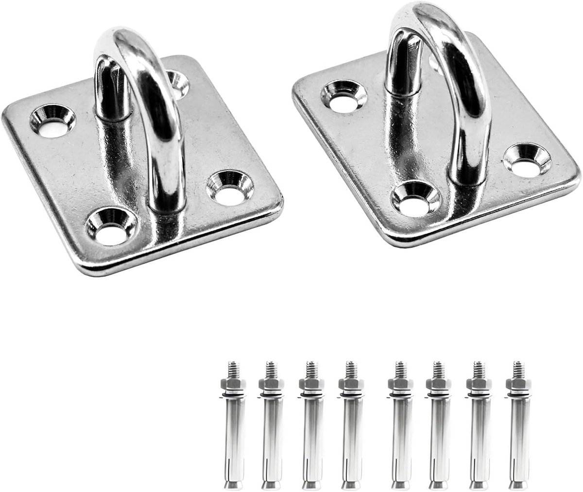 SnelShoppen - 2x RVS M10 Rechte Pad Eye Plaat - Heavy Duty voor Ophangen van Zandzakken, Hangmanden, Schommels - Duurzaam en Sterk