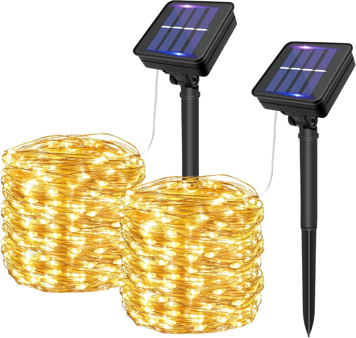 SnelShoppen - Lichtsnoer op Zonne-energie voor Buiten, 2x15m, 150 LEDs, Weerbestendig, 8 Modi, IP65 Waterdicht, Koperdraad, Decoratie voor Tuin, Balko