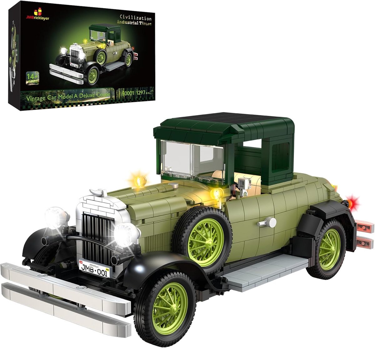 SnelShoppen - Vintage Auto Bouwset met Verlichting voor Volwassenen, Retro Convertible Model, Antieke Constructieauto's voor Verzamelen, Cadeau voor M