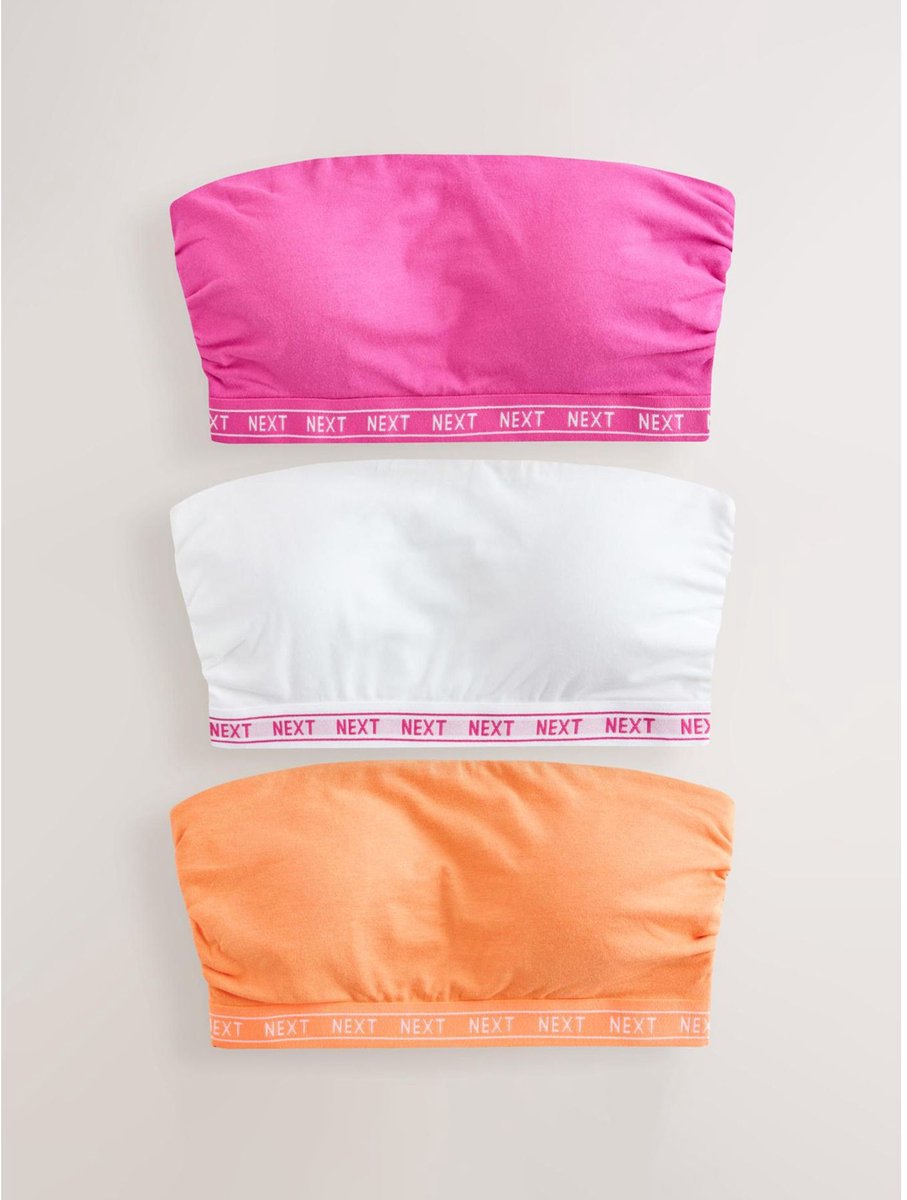 Next Dames - Set van 3 katoenrijke bandeau-beha's voor ultiem comfort - Roze Pink/Orange/White