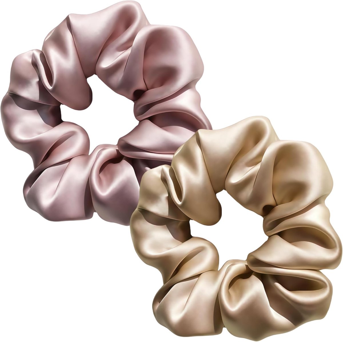 Thijox - Set van 2 Zijden Scrunchies voor Vrouwen, 22 Momme 6A Moerbeizijde, Zachte Elastische Haarbanden Tegen Frizz & Breken, Roze + Champagne, Perf
