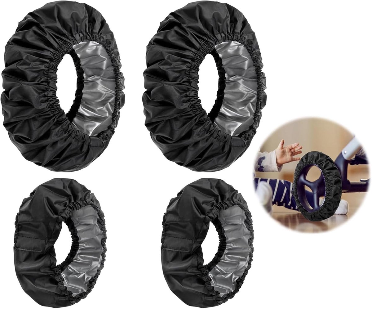 SnelShoppen - 4 Stuks Baby Wielen Covers - Pram Hoepels, Bescherming voor Kinderwagen Wielen, Waterdichte en Stofdichte Wielenhoezen, Geschikt voor 20