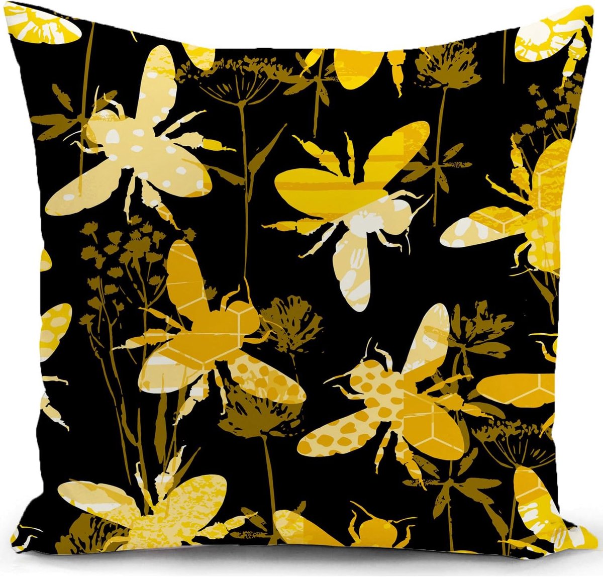 SnelShoppen - Bee Cushion Cover - Decoratieve Kussenhoes Bijen Zwart Geel - 40x40cm - Perfect voor Woonkamer, Sofa, Bed, Camping, en Feestjes