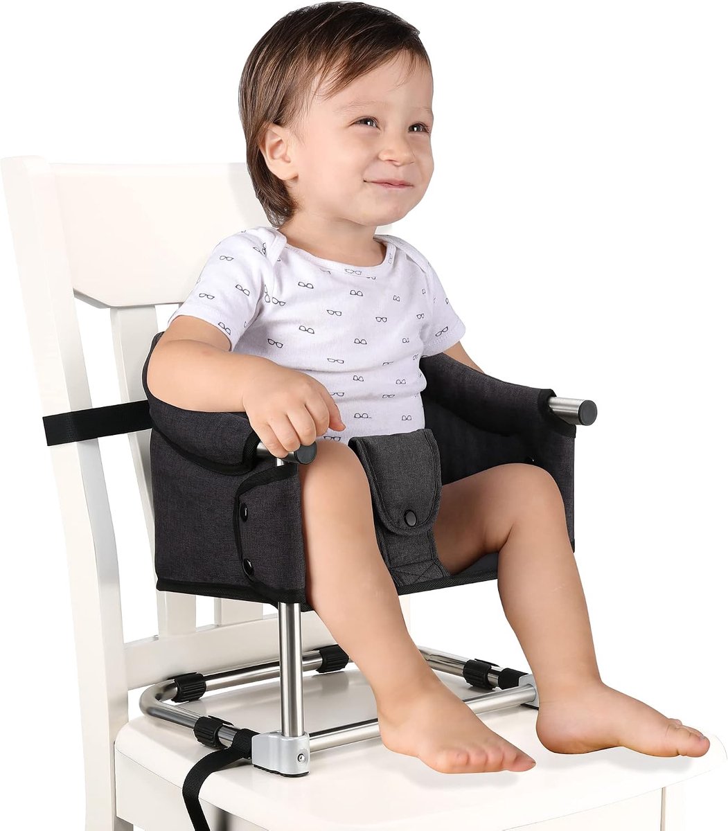 SnelShoppen - Toogel Baby Booster Stoel Portable Vouwstoel voor Kinderen 6-36 Maanden, Hoogte Verstelbaar met Veiligheidsharnas, Inclusief Reiszak (Zw