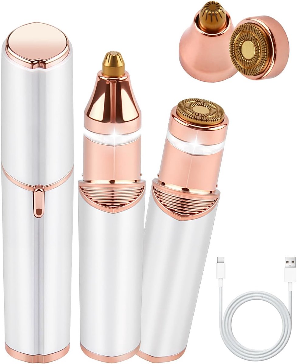 SnelShoppen - 2-in-1 Vrouwen Gezichts Haarverwijderaar USB Oplaadbare Epilator met Verwisselbare Koppen, LED Licht voor Wenkbrauwen, Gezicht en Wenkbr