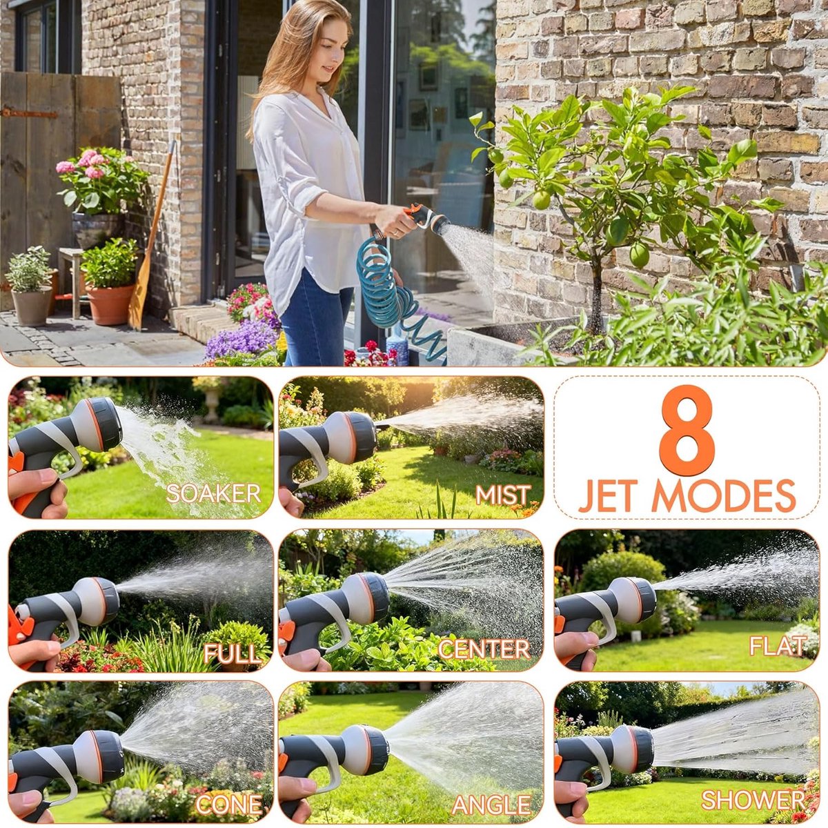 SnelShoppen - Garden Shower Hand Shower Spuitpistool met Verstelbare Waterstroom, 8 Irrigatiepatronen, Hoge Druk Tuinsproeier voor Tuinirrigatie, Dier