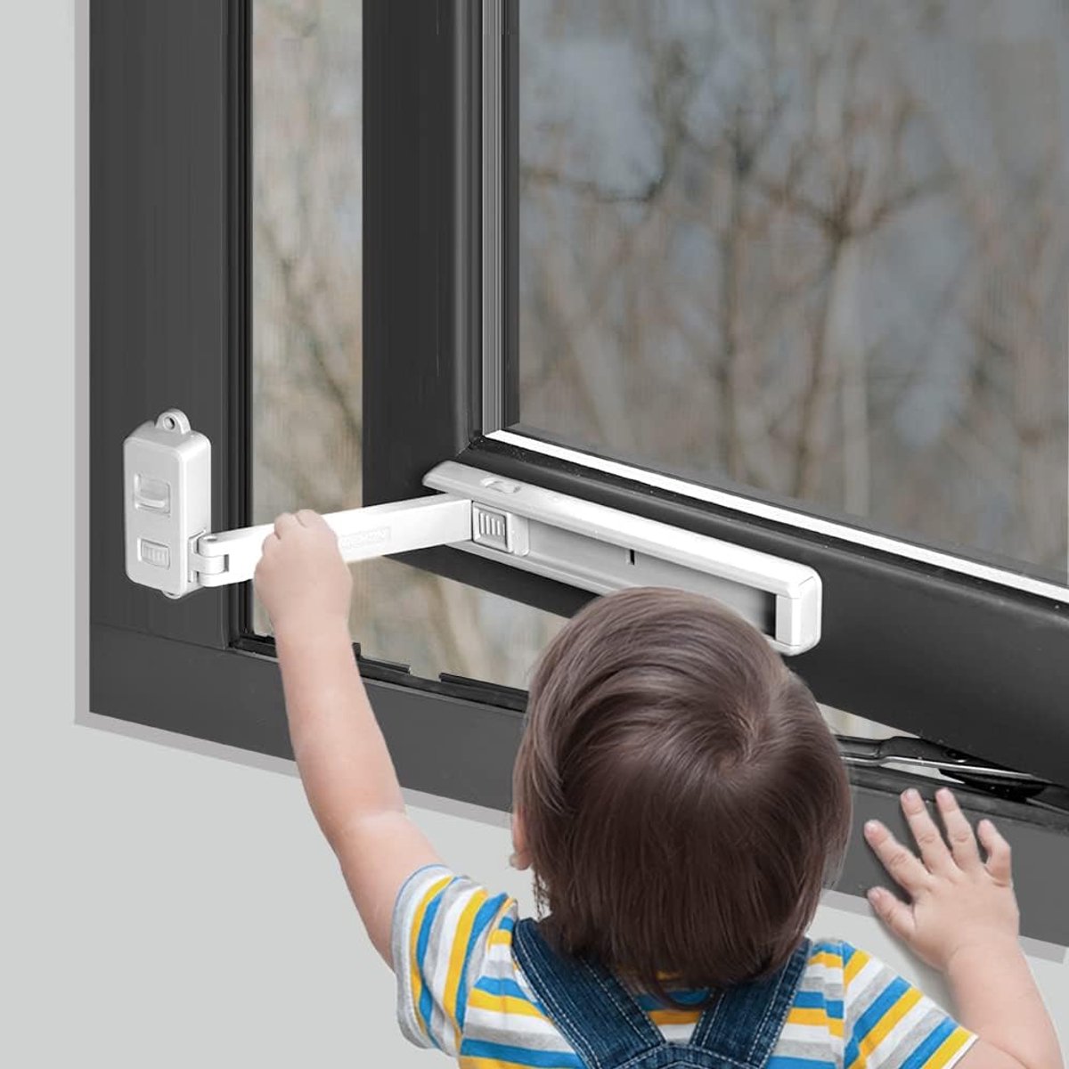 SnelShoppen - Kindveilige Raamsluiting, Baby Veiligheidsraambegrenzer, Eenvoudig te Installeren Zonder Gereedschap, Wit, 7 cm Openingslimiet