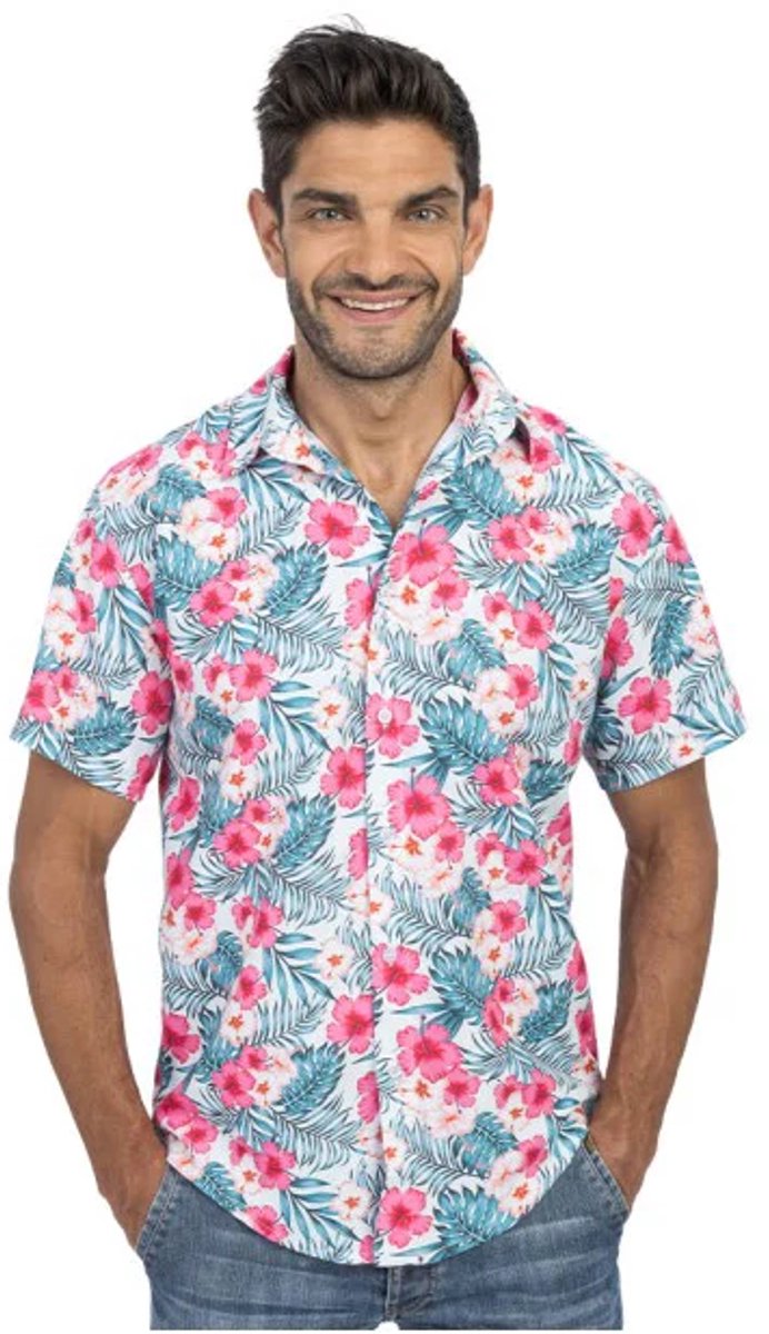 Blouse Hibiscus Roze Tropisch - Maat XL
