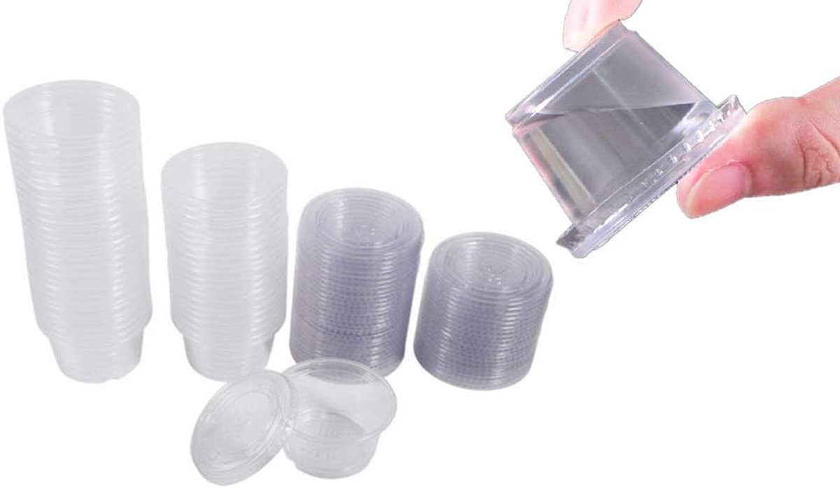 SnelShoppen - 100 Sets Cups met Deksel, Spice Cups, Jello Shot, Soufflé, Tasting Cups (2 oz) - Ideaal voor Feesten, Kampeertochten, Kinderen, Keuken