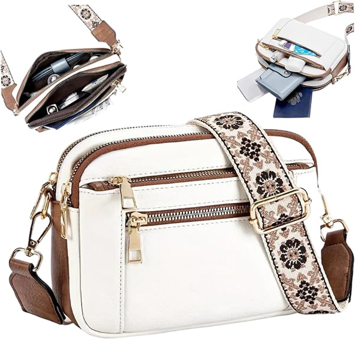 Daity Handtas – Schoudertas – Leren crossbodytas – Stijlvol en compact – Met verstelbare schouderband en multifunctionele vakken – Geschikt voor dames (wit)
