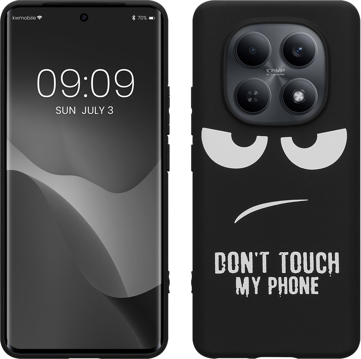 kwmobile telefoonhoesje geschikt voor Xiaomi Redmi Note 15 4G / 5G / Poco M8 5G - Hoesje voor smartphone in wit / zwart - Backcover van TPU - Don't Touch My Phone design