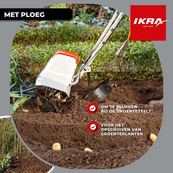 IKRA elektrische tuinfrees FEM 1500, 1.500 W, werkbreedte van 17 tot 45 cm en werkdiepte tot 23 cm, met aanaardploeg — afbeelding 4