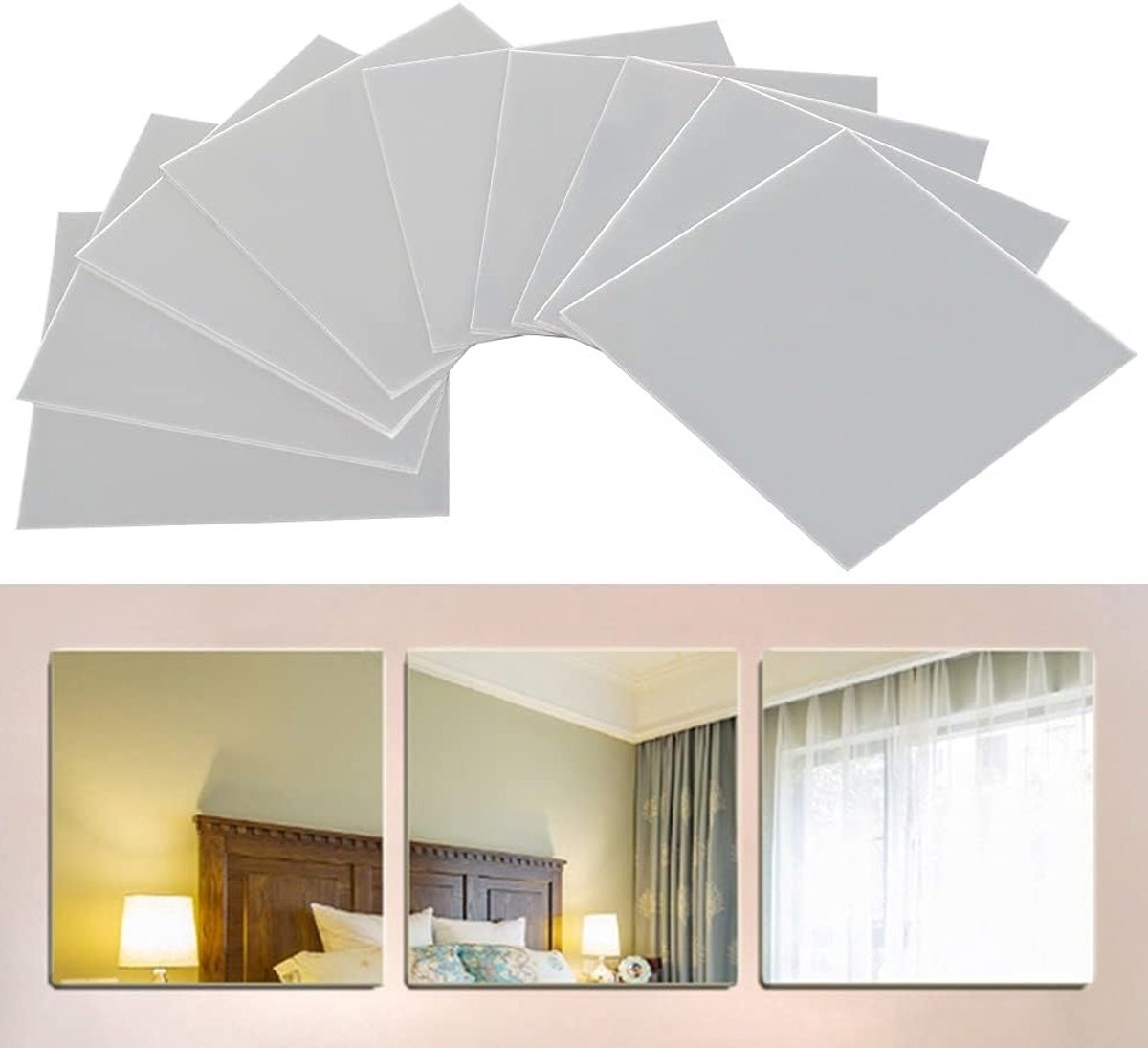 Moderne Zelfklevende Spiegelstickers van Acryl voor Muur en Tegels - Set van 9 Vierkante Decoraties voor TV Achtergrond