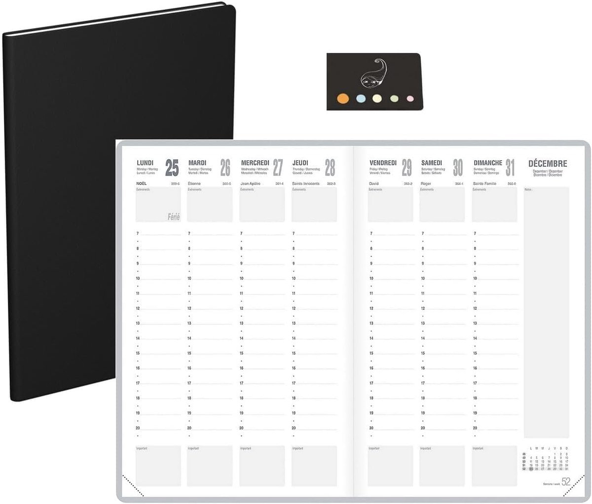 SnelShoppen - Weekly Planner 2026, Klassiek, Zwart, A4, 21 x 29.7 cm, Verticale Indeling, 128 Pagina's, Faux Leer, Ideaal voor Organisatie en Planning