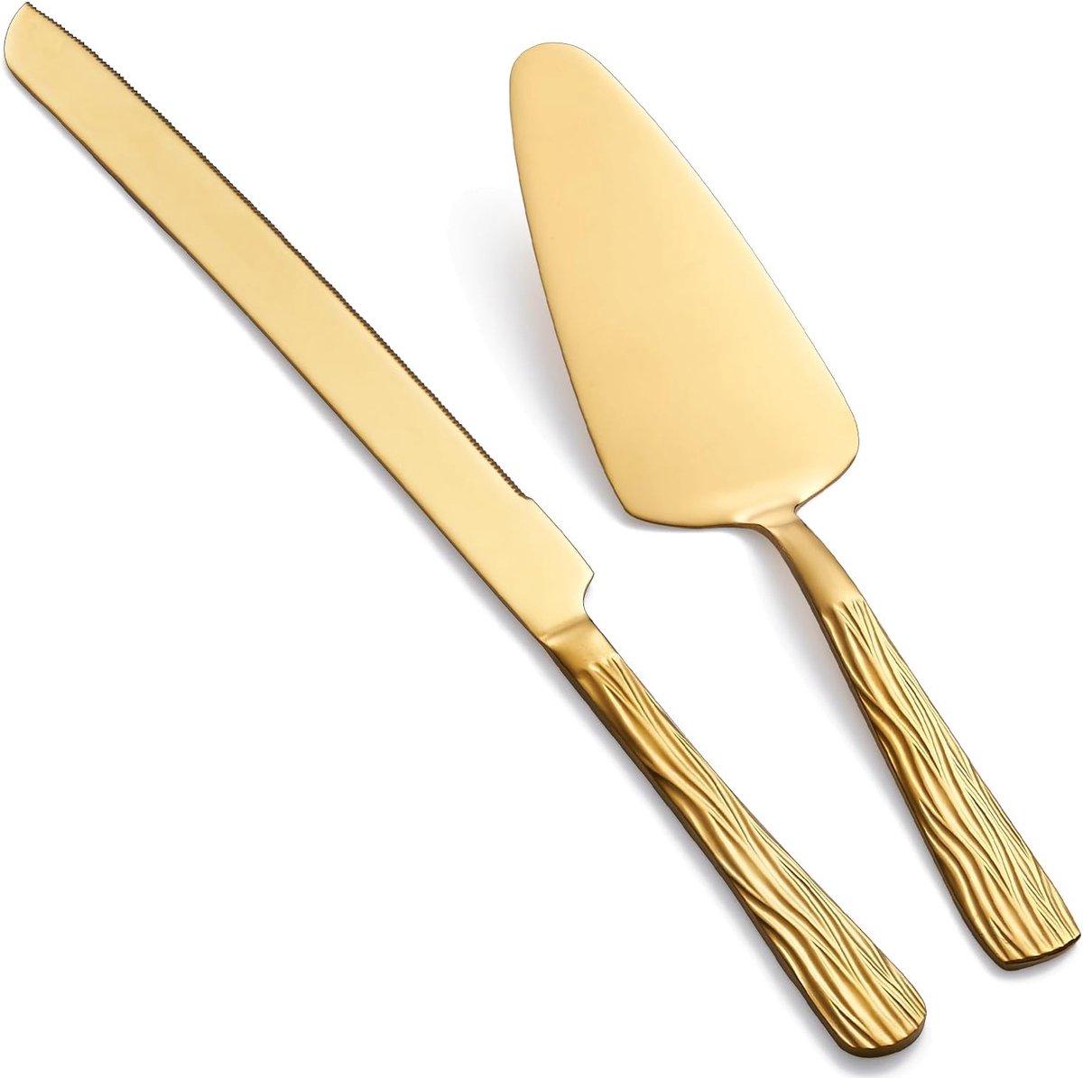 SnelShoppen - Gold Cake Cutter Set - RVS Taartmes 33cm en Taartserveerset 23.5cm - Perfect voor Bruiloften, Verjaardagen en Jubilea - Duurzaam en Comf