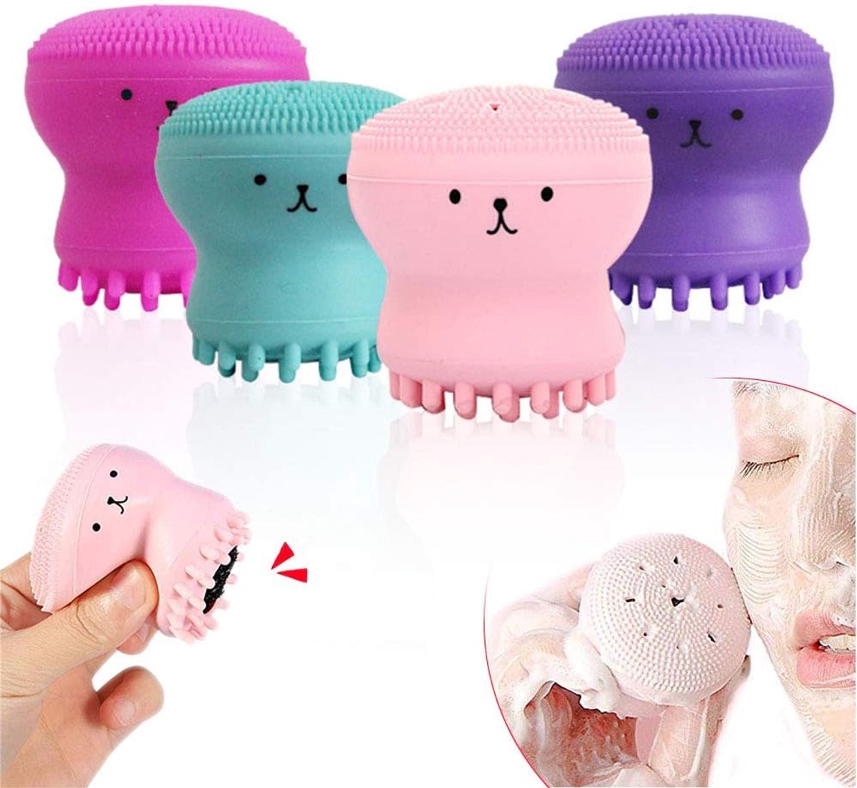 Gezichtsreiniger – kleine octopus gezichtsreinigingsborstel – siliconen gezichtssponsreiniger – huidreinigingstool (set van 4).L