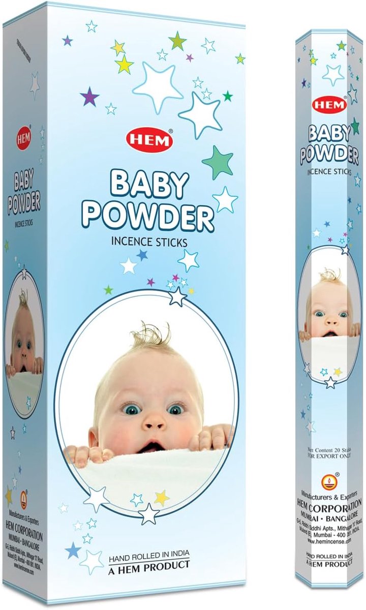 SnelShoppen - Baby Poeder Wierook - 6 Dozen x 20 Stuks Handgerolde Wierookstokjes - Natuurlijke Ingrediënten - 23 cm - Perfect voor Ontspanning en Med