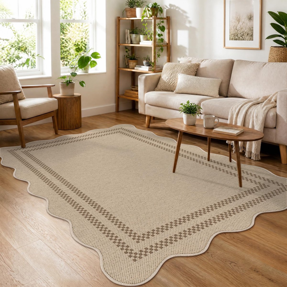LITTLE TREE Weerbestendig vloerkleed - Jute-look - schelprand boerderijstijl - Wasbaar antislip - Oeko-Tex - Beige - 160 × 230 cm