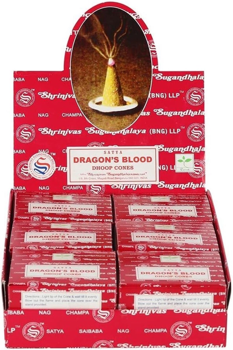 SnelShoppen - Satya Dragon Blood Wierook Cones (144 stuks) - Bruin - Aromatische Wierook voor Meditatie, Ontspanning, en Feesten