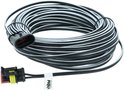 Opgerolde zwarte kabel voor robotmaaiers met vhbw-label, inclusief zwarte en rood-gele aansluitstekkers.