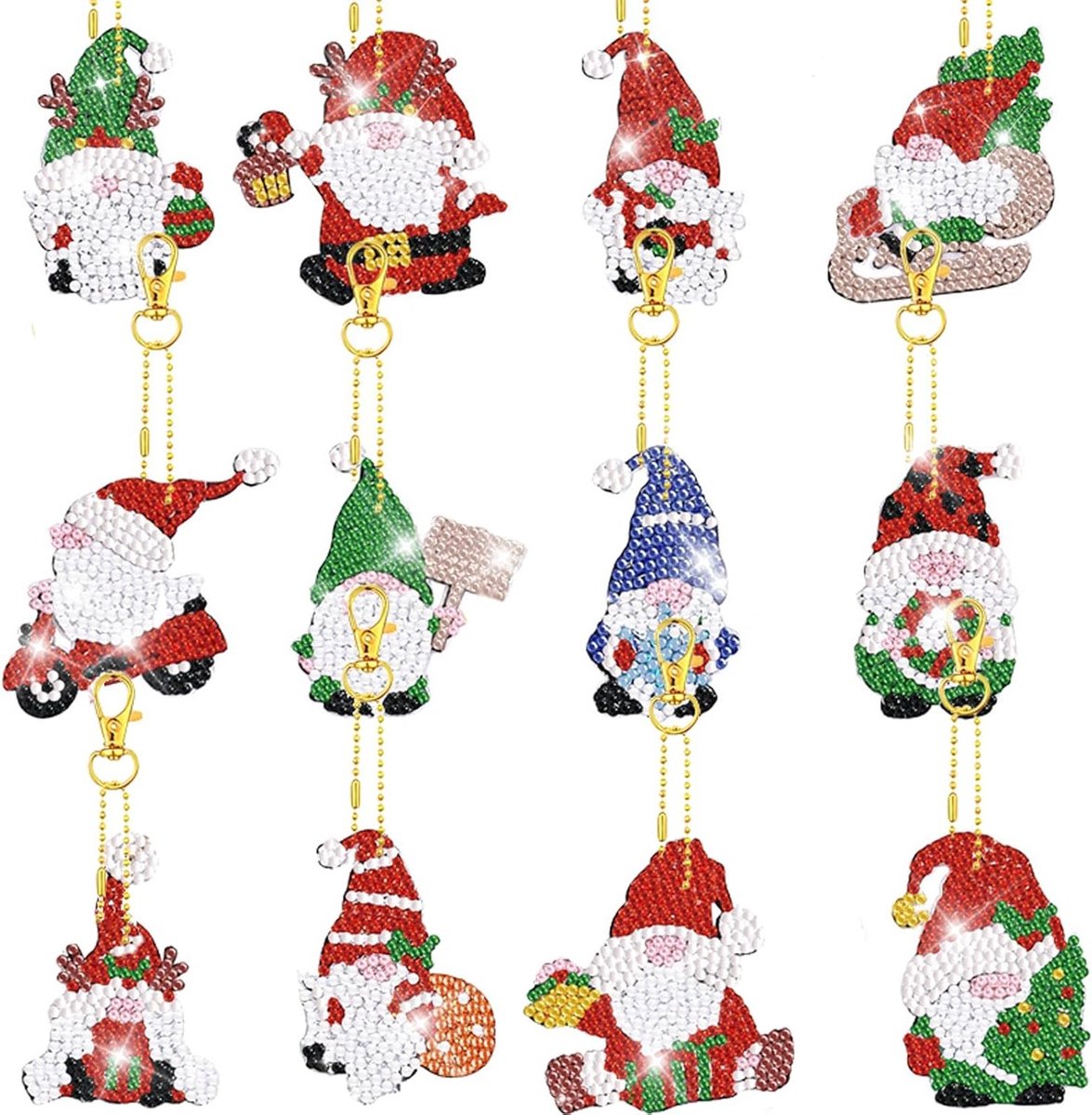 12 Stuks Kerst Diamant Schilderij Hanger, Versieringen voor Kerstboom, Cadeaus voor Kerst en Verjaardagen
