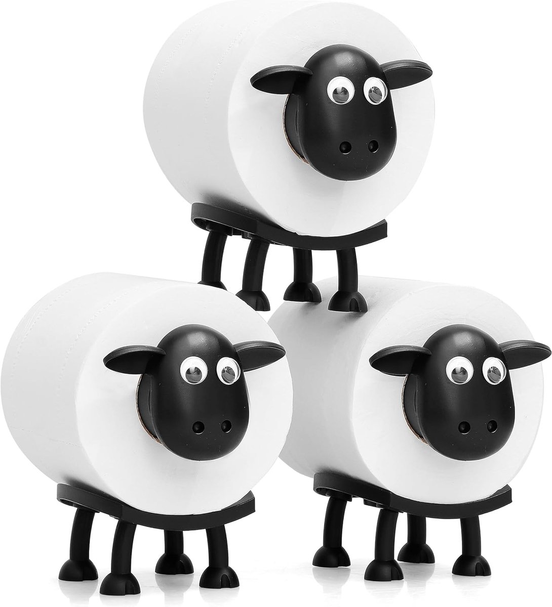 SnelShoppen - Sheep Toilet Paper Holder - Grappige Vrijstaande Toiletpapierhouder Badkamer Set - 3D Geprinte Zwarte Schaap Toiletrolhouder - Schattige