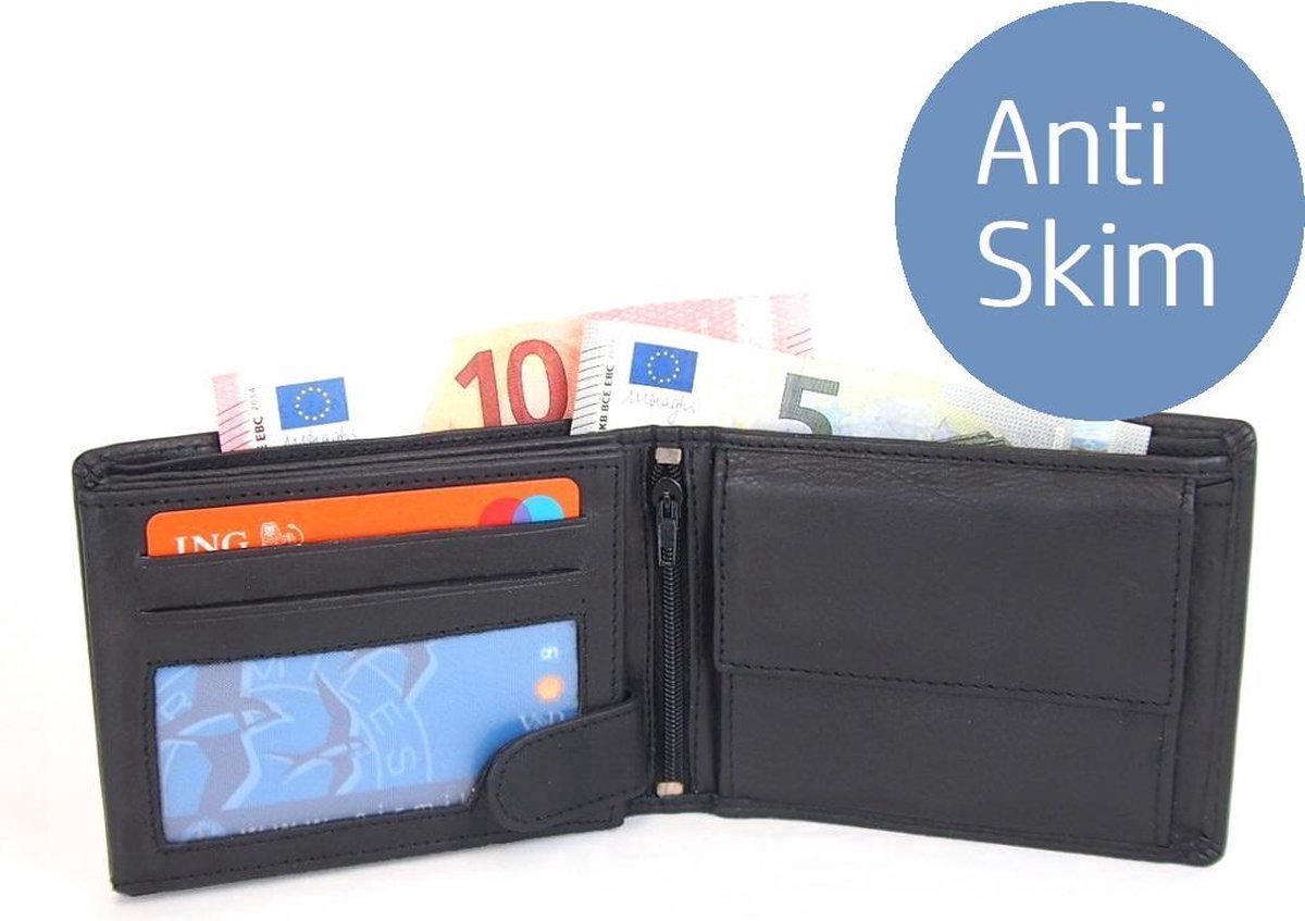 Zwarte Heren Portemonnee - Billfold -10 pasjes