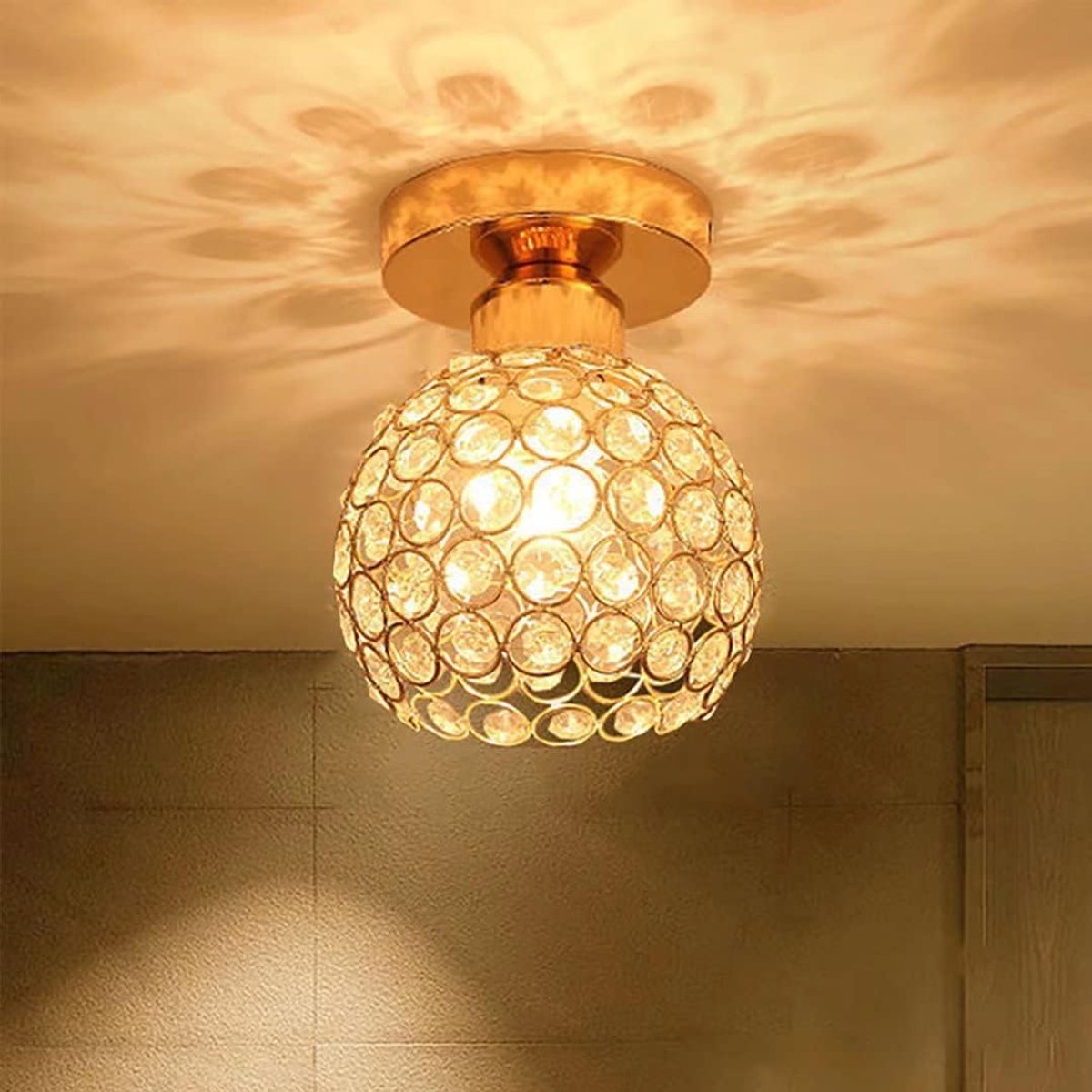 KZQ Mini Kristallen Plafondlamp - 25cm - Rond Met Kleine Kristallen - E27 Fitting - Dimbaar - Voor Hal Slaapkamer En Woonkamer