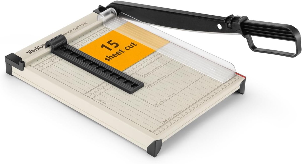 SnelShoppen - A4 Guillotine Papier Snijder - Heavy Duty Paper Trimmer met Veiligheidsbescherming, Snijdt tot 15 Bladen, Precisie Cutter voor Papier en