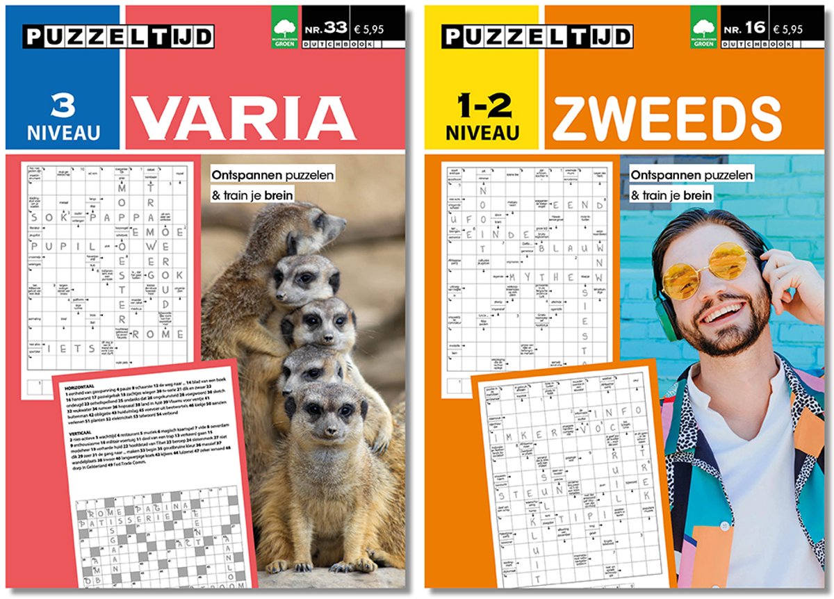 Puzzeltijd Varia Puzzelboek & Zweeds puzzelboek Pakket – Niveau 3 + 1-2 Sterren – 2x 96 Pagina’s