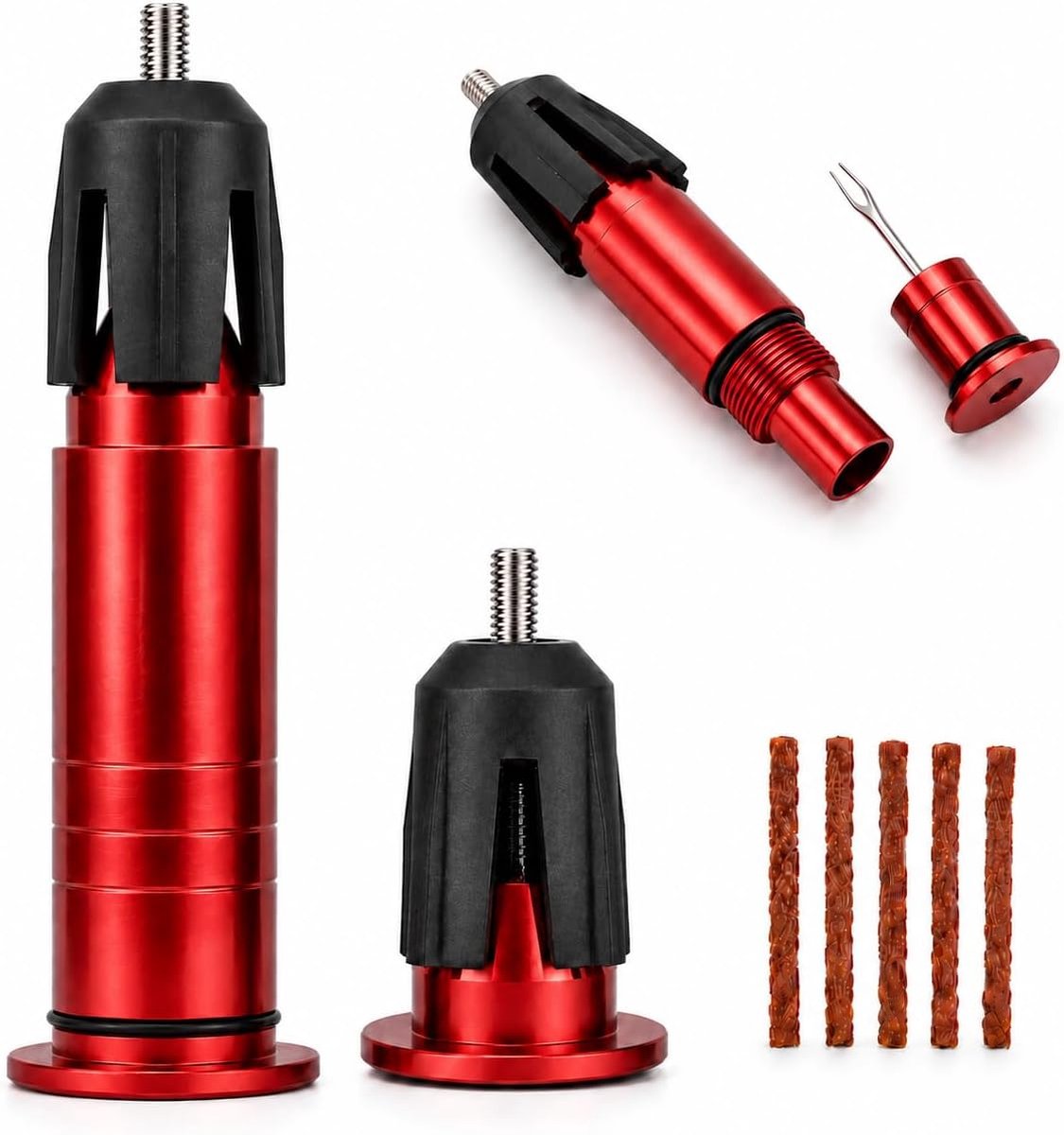 SnelShoppen - Tubeless Bandenreparatieset voor Fiets - Compact Gereedschap met 5 Bandendoppen - Aluminium Stuur Accessoire voor MTB, Gravel en Racefie