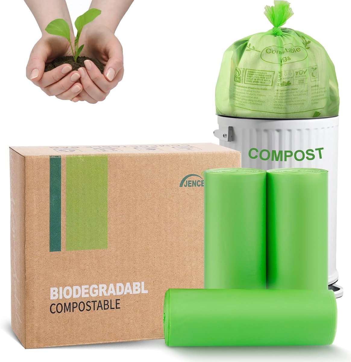 SnelShoppen - Composteerbare Vuilniszakken 20 Liter - 25% Extra Dik - Biologische Afvalzakken voor Schoon Afval - BPI ASTM D6400 en OK Compost Home Ge